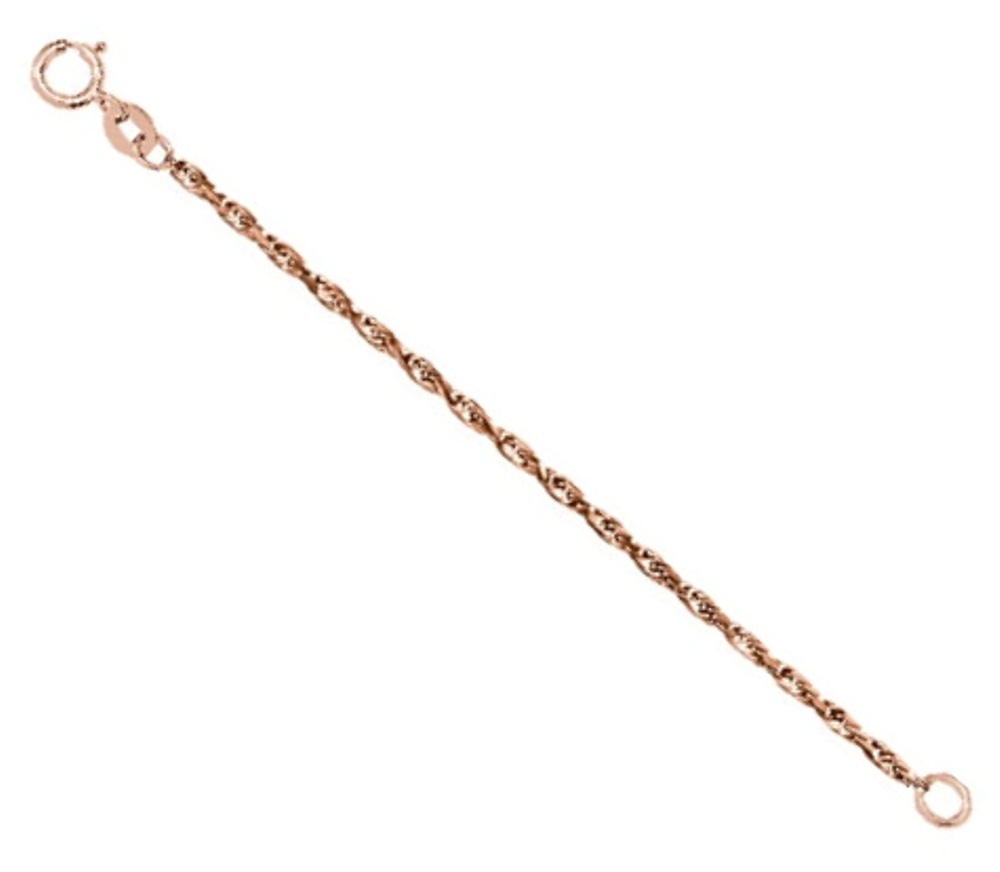 14k Rose Gold Diamond-Cut Rope Chain Necklace 1.00mm Extender Safety Chain