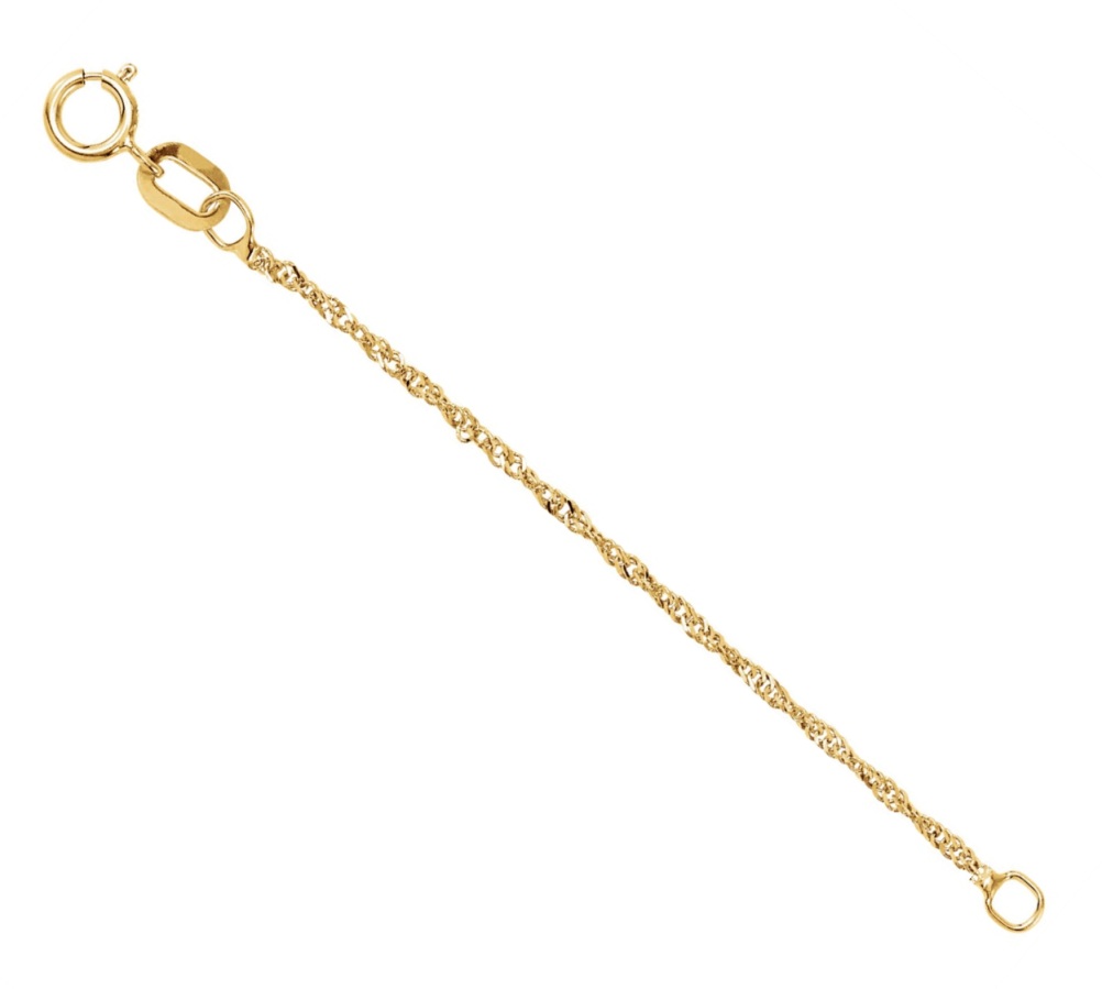 14k Yellow Gold Solid Singapore Chain Necklace Extender Safety Chain 2.25