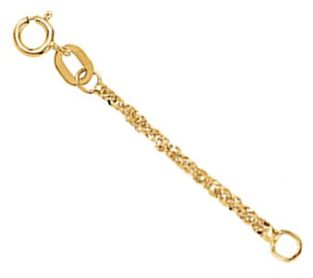 14k Yellow Gold Diamond-Cut Sparkling Singapore Chain Necklace Extender Safety Chain 2.25