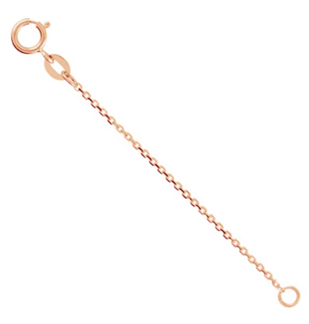 14k Rose Gold Solid Diamond-Cut Cable Chain Necklace 1mm Extender Safety Chain