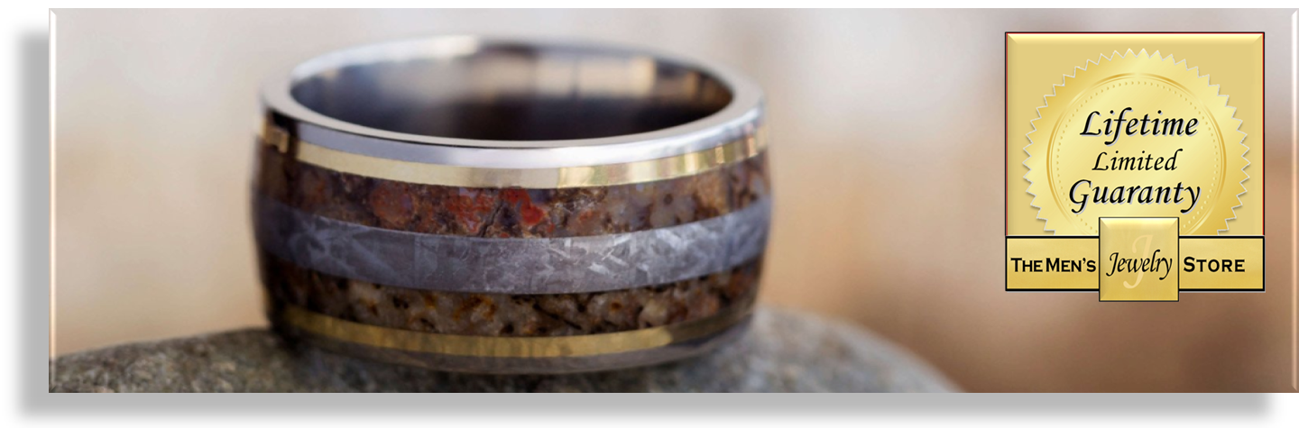 Dinosaur bone rings are handcrafted by artisans in the USA have a lifetime warranty; complementary engraving offered from The Men's Jewelry Store.