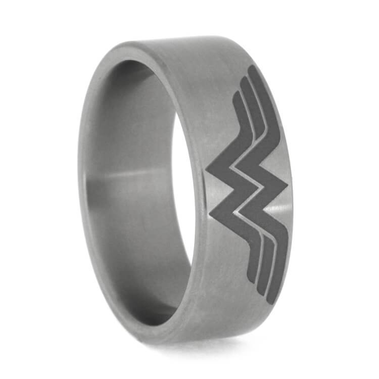 Engraved Symbol Inspired by Wonder Woman 8mm Comfort-Fit Polished Titanium Ring. 