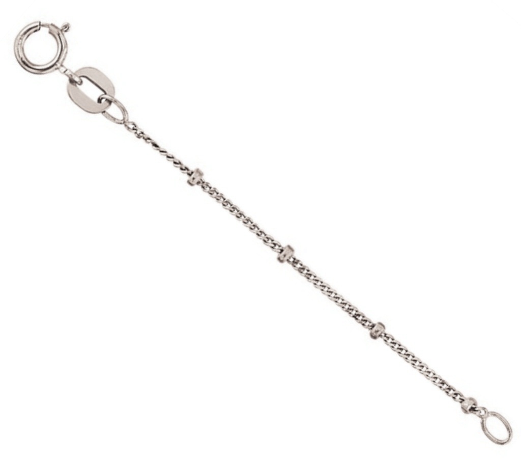 1.00mm 14K white Gold Beaded Curb Chain Necklace Extender Safety Chain