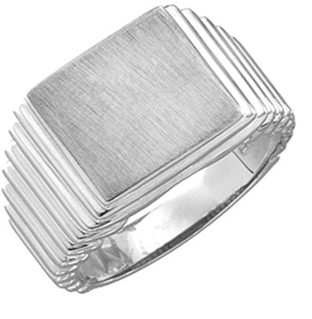 White Gold 14x13mm  Rectangle Signet Ring