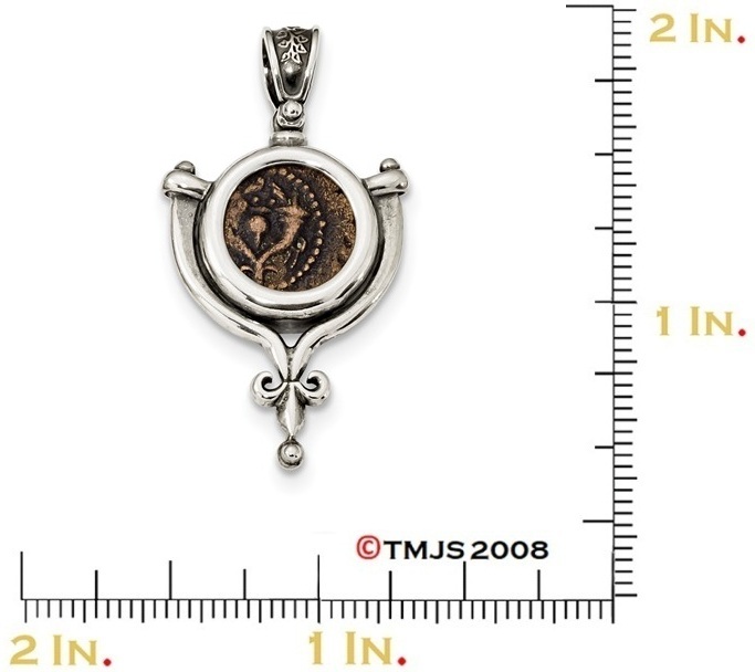 Beautiful hand-crafted genuine biblical Widow's Mite coin pendant in a hand-crafted bezel.