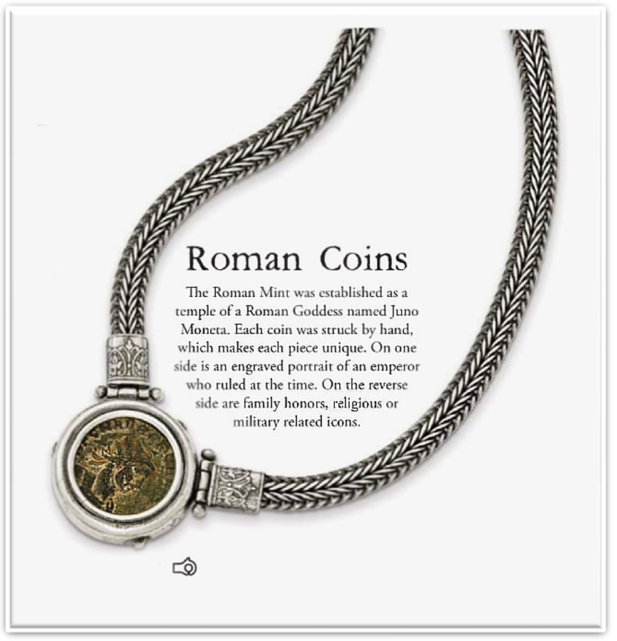Genuine certified authentic Roman bronze coin set in sterling silver with a braided chain and 2 inch adjustable extension.