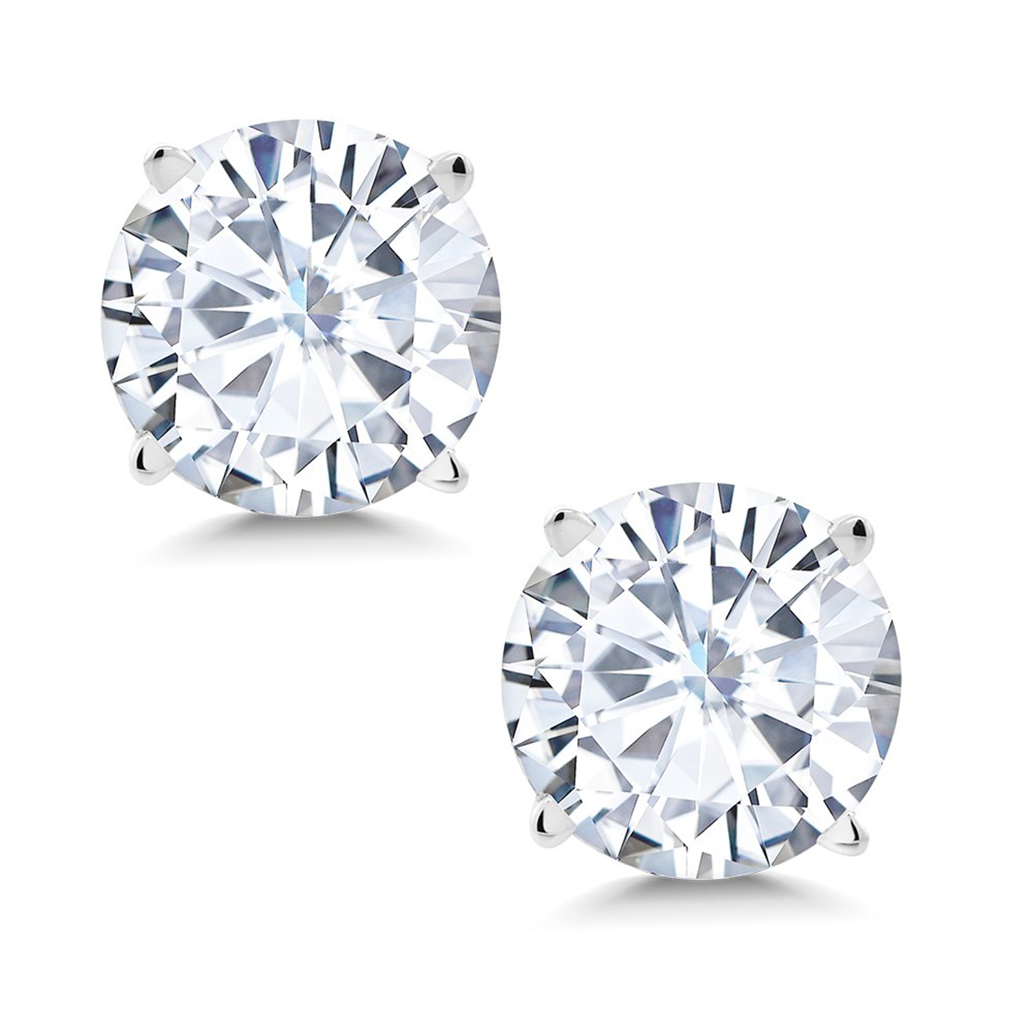 14k white gold Charles and Colvard Forever One Moissanite stud earrings.